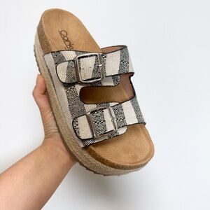 Corkys Women’s Striped Double Buckle Espadrille Sandal - Black & White